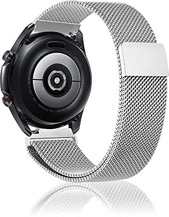 Niboow 22mm Cinturino Compatible con Samsung Galaxy Watch 3 45mm, Acciaio Inossidabile Magnetico, Rete Metallo Regolabile Watch Band per Samsung Gear S3 Frontier/S/Samsung Galaxy Watch 46mm-D'argento