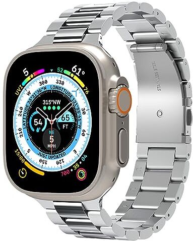 Spigen Modern Fit 316L Cinturino Compatibile con Apple Watch Series Band for Apple Watch Ultra 2/1 (49mm), Series 9/8/7 (45mm), Series SE2/6/SE/5/4 (44mm) and Series 3/2/1 (42mm) Argento