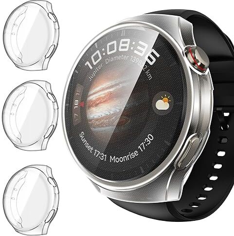 iVoler 3 Pezzi Cover e Pellicola Protettiva per Huawei Watch 4 PRO, Copertura Completa Custodia Trasparente, Ultra Sottile Morbida TPU Anti-Graffio Protezione Schermo Antiurto Case