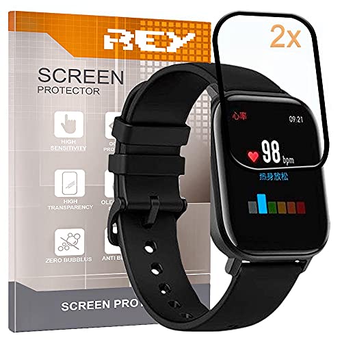 REY Pack 2X Pellicola salvaschermo 3D per XIAOMI AMAZFIT GTS 2, Nero, Vetro temperato, Copertura Completa, Pellicola Protettiva Protezione Schermo, 3D / 4D / 5D