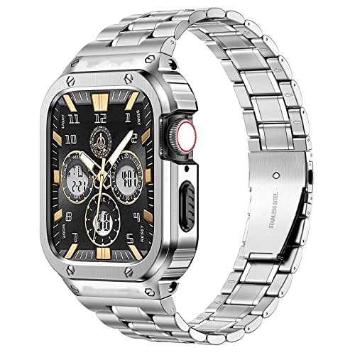 MioHHR Bande in metallo con custodia compatibile per Apple Watch Band 44mm, custodia in acciaio inossidabile antiurto e banda di ricambio con custodia protettiva per iWatch Series 6/5/4/SE.