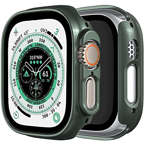 Miimall Compatibile con custodia per Apple Watch Ultra 49 mm, telaio rigido in PC senza pellicola protettiva, sottile e leggera, custodia anti-goccia per Apple Watch Series 8 Ultra 49 mm verde