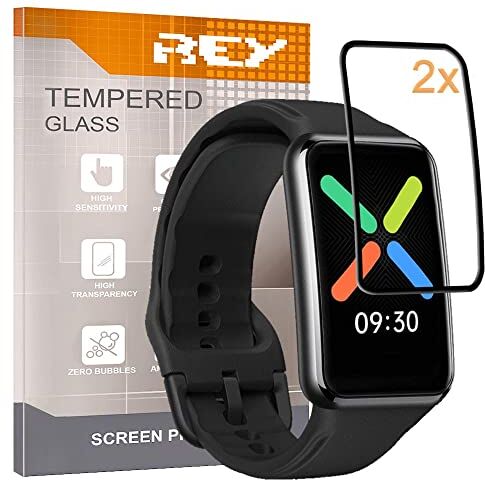 REY Pack 2X Pellicola salvaschermo 3D per Oppo Watch Free, Nero, Vetro temperato, Copertura Completa, Pellicola Protettiva Protezione Schermo, 3D / 4D / 5D