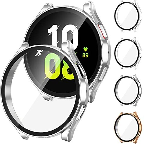 Doeshine [4 Pack] Samsung Galaxy Watch 5/ Watch 4 Cover, 40MM, Pellicola Protettiva, Vetro Temperato Case Duro PC Protettivo Completa Antiurto Custodia, HD Clear (Trasparente*2+Argentato+Oro)