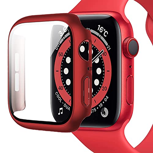 Miimall Cover per Apple Watch 6/SE/5/4 40mm Custodia Rigida+Vetro Temperato Protezione Totale AntiGraffio Sensibile PC Custodia Protettiva per iWatch 40mm-Rosso
