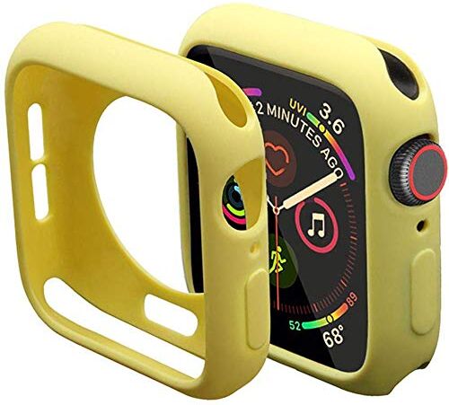 Miimall Custodia Protezione in TPU Compatibile con Apple Watch Series 6/SE/Serie 5/Serie 4 44mm [AntiCaduta] Ultra Sottile Flessibile Gomma Paraurti Protettiva per iWatch Series 6/5/4/SE 44mm Giallo