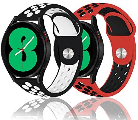 PaceBid [2 Pezzi Cinturino 20 mm pour Samsung Galaxy Watch 6 40,44mm/Galaxy Watch 6 Classic 43,47mm, Silicone Sport Cinturini di Ricambio pour Galaxy Watch 5/5 Pro (Nero/Bianco/)+(Rosso/Nero)