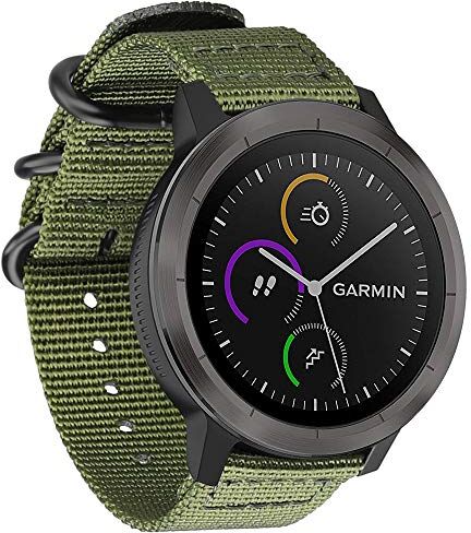 FINTIE Cinturino Compatible con Garmin Vivoactive 3/3 Music, Vivomove HR/3, Forerunner 245/645 Music Smartwatch 20mm Morbido Ricambio Sportivi Nylon Band con Chiusura Regolabile, Olive