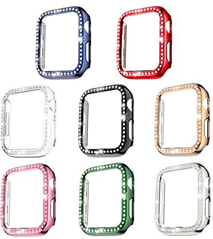 Dilhvy 8 Pezzi Custodia Compatibile con Apple Watch Series 4/5/6/SE 44mm con Bling Strass PC Cover, Custodia Protettiva Agli Urti Lucido per iWatch Series 4/5/6/SE Colorato Unisex