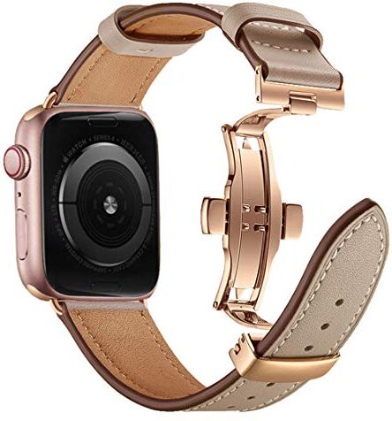 MroTech Cinturino Compatibile per Apple Watch 49 45 44 42 mm Pelle Braccialetto Ricambio per iWatch Serie 1 2 3 4 5 6 7 8 e SE Ultra 49mm 45mm 44mm 42mm Cinturino Albicocca Fibbia a Farfalla Oro Rosa