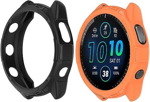 HUAYUWA Confezione da 2 cover in morbido TPU (nero+arancione) compatibile con Garmin Forerunner965 Running Smartwatch Custodia protettiva destinata agli accessori Forerunner 965