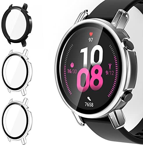 iVoler 3 Pezzi Cover con Vetro Temperato per Huawei Watch GT 2 42mm, Copertura Completa Custodia Rigida PC, HD Clear Pellicola Protettiva Anti-Graffio Case, 2 Trasparente + 1 Nero