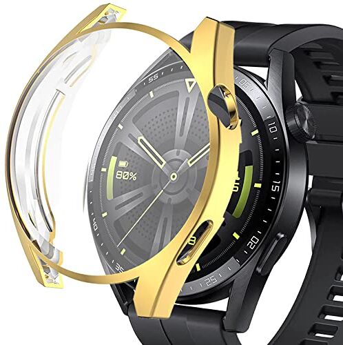 Miimall Pellicola protettiva compatibile con Huawei Watch GT 3 42 mm 46 mm custodia morbida TPU tutto intorno protezione schermo ultra sottile antigraffio custodia per Huawei Watch GT 3 46 mm – Oro