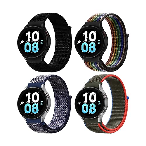 KoGiio 4 Pezzi Nylon Cinturino per Samsung Galaxy Watch 6 Classic 43mm/47mm/Watch 6/5/4 40mm/44mm/Watch 5 Pro 45mm/Watch 4 Classic 42mm 46mm-Nero & Giallo brillante & Blu & Arcobaleno