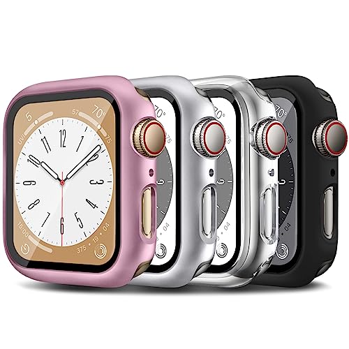 LEIXIUER 4 Pack Custodia per Apple Watch SE 6 5 4 40mm Custodia per Proteggi Schermo in Vetro temperato, della copertura protettiva per ultra sottile opaca per iWatch 40mm,Trasparente/Nero/Argento/Rosa rosa