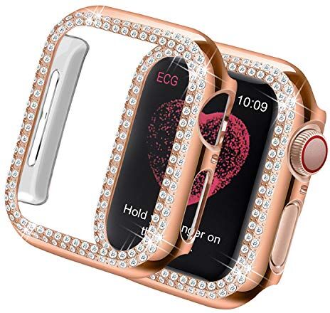 Yolovie Custodia Compatibile per Apple Watch Serie 3 2 Cassa operchio Viso Diamanti di Cristallo Bling Strass Lucido, Cornice Protettiva per iWatch Donna Ragazze. 38mm Oro Rosa