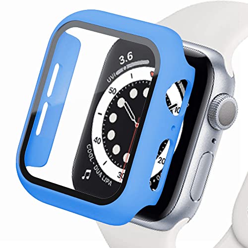 EMIOBAND Cover compatibile per Apple Watch Series 8 7 45 mm 41 mm con proteggi schermo in vetro temperato per iWatch 8 7 custodia protettiva in PC rigida, multiuso, ad alta definizione, anti-graffio