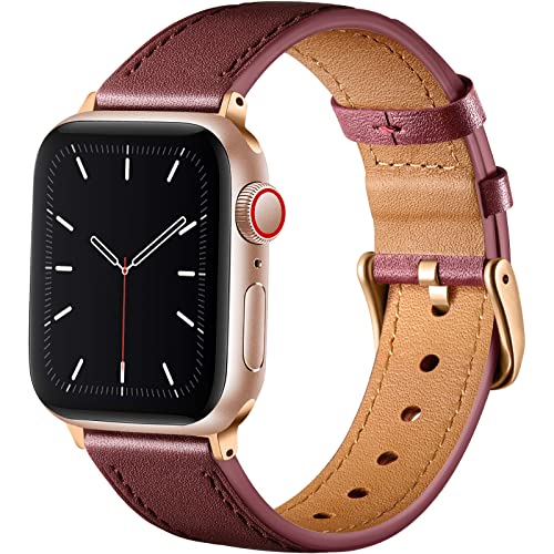 CeMiKa Compatibile con Cinturino Apple Watch Cinturini in Vera Pelle Compatibile con Apple Watch 45mm 44mm 42mm 38mm 40mm 41mm & Cinturino iWatch Series 7 6 5 4 3 2 1 Rosso Vintage