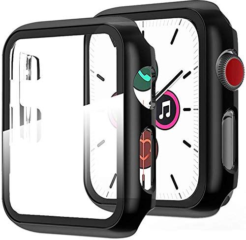 Miimall Custodia Protezione Compatibile con Apple Watch Series 6/SE/Series 5/Series 4 44mm Pellicola Protettiva in Vetro Temperato+Metallo Colore PC Paraurti per iWatch Series 6/5/4/SE 44mm -Nero