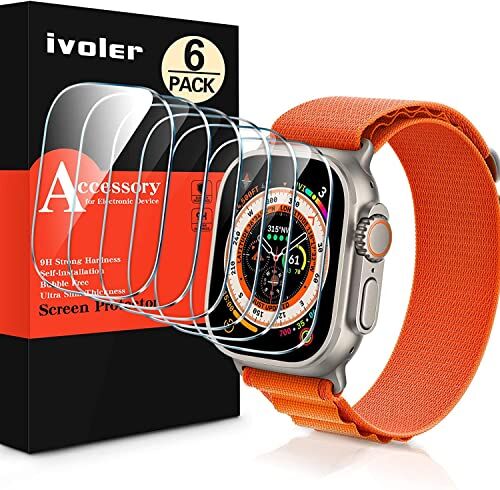 iVoler 6 Pezzi Pellicola Vetro Temperato per Apple Watch Ultra 2 / Apple Watch Ultra 49mm 49mm, Pellicola Protettiva Protezione per Schermo Anti Graffio, Durezza 9H, Senza Bolle