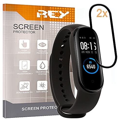 REY Pack 2X Pellicola salvaschermo 3D per XIAOMI Mi Smart Band 5- XIAOMI Mi Smart Band 6, Nero, Vetro temperato, Copertura Completa, Pellicola Protettiva Protezione Schermo, 3D / 4D / 5D