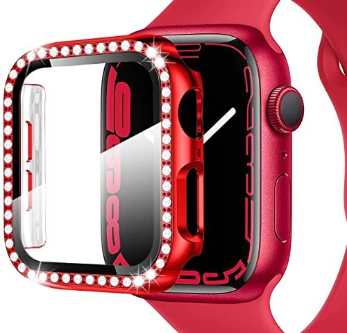 Miimall Custodia Compatibile con Apple Watch Serie 9/8/7 45mm, Case in PC Elettroplaccato con Protezione dello Schermo in Vetro Temperato, Diamanti Case Antiurto per Apple Watch Serie 9/8/7, Nero