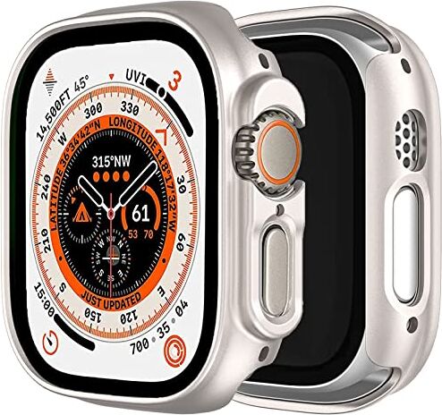 Miimall Compatibile con custodia per Apple Watch Ultra 49 mm, telaio rigido in PC senza pellicola protettiva, sottile e leggera, custodia anti-goccia per Apple Watch Series 8 Ultra 49 mm starlight