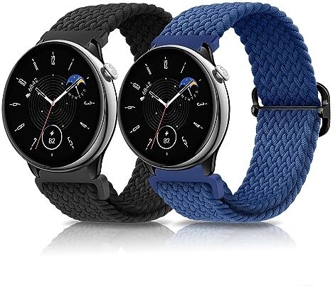 KoGiio 20mm Cinturino per Amazfit GTR Mini/GTS 4/GTS 4 Mini/Bip 3 Pro/Bip 3/Bip S/Bip Lite/Bip U Pro, 【2 Pezzi】Intrecciati Cinturini di Ricambio Elastico per Amazfit GTS 3/GTS 2e/GTS 2 Mini Nero & Blu