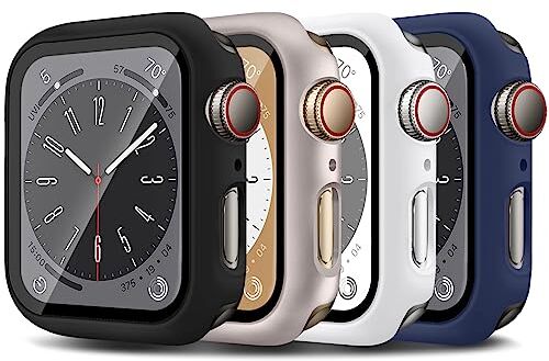 LEIXIUER 4 Pezzi Custodia per Apple Watch SE 6 5 4 44mm Custodia per Proteggi Schermo in Vetro temperato, della copertura protettiva per ultra sottile opaca per iWatch 44mm Case,Nero/Stella/Blu notte/Bianco