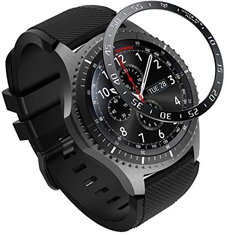 MoKo Ghiera Orologio in Acciaio Samsung Galaxy Watch 46mm/Gear S3 Frontier/Gear S3 Classic, Smart Watch con Numeri Secondi Incisi, Protezione Quadrante Antigraffi, Urti Accessori Orologio Nero