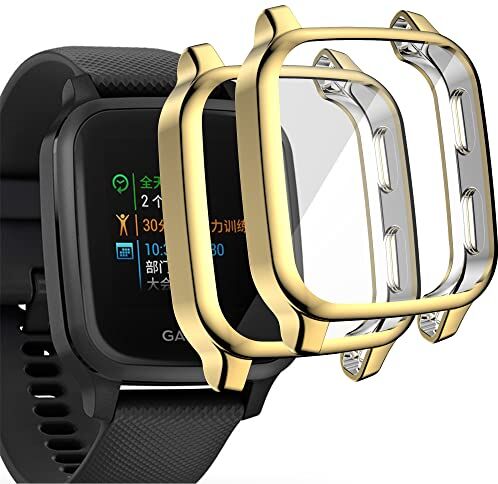 Acadeny [2 pezzi] Custodia compatibile con Garmin Venu Sq 2/Sq 2 Music/Venu Sq/Sq Music, oro ad alta trasparenza, con pellicola protettiva per lo schermo, anti-macchia, antigraffio, TPU