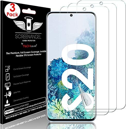 TECHGEAR [3 Pezzi Pellicola Protettiva Compatibile con Samsung Galaxy S20 [Edizione Screen Angel] Alta Definizione Pellicola [Senza Bolle] TPU Copertura per Schermo Intera anche Schermo Curvo