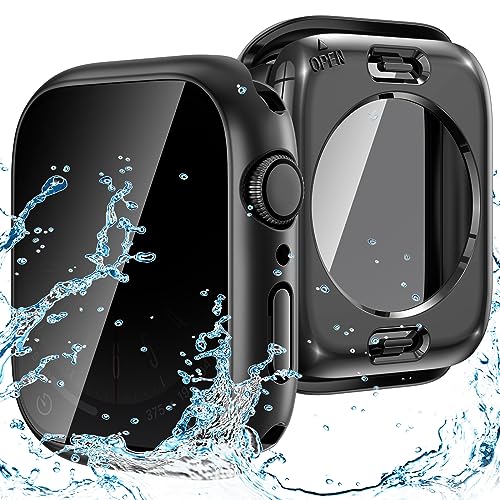 Neitra (2 in 1) Custodia per Apple Watch Series Protettiva Impermeabile Serie 9 8 7 Cover 45mm, Privacy Pellicola Protettiva Impermeabile Anti-Spia Vetro Temperato Cover Duro PC Antiurto Custodia