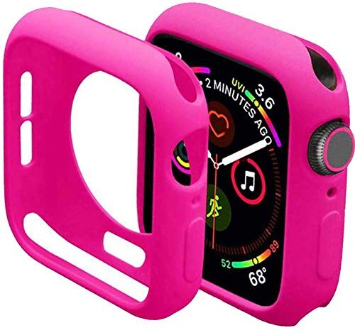 Miimall Custodia Protezione in TPU Compatibile con Apple Watch Series 6/SE/Serie 5/Serie 4 44mm [AntiCaduta] Ultra Sottile Flessibile Gomma Paraurti Protettiva per iWatch Series 6/5/4/SE 44mm Fuxia