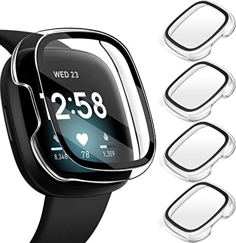 iVoler [4 Pezzi]  Pellicola Protettiva Compatibile con Fitbit Versa 3 / Sense PC Rigido con Protezione per Schermo in Vetro Temperato Custodia Watch Protezione Totale Ultra Sottile HD Clear