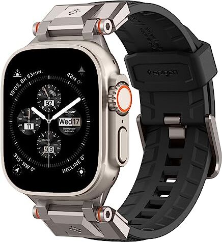 Spigen Dura Pro Armor Cinturino Compatibile con Apple Watch per Apple Watch Ultra 2/Ultra 49mm, Series 9/8/7 45mm, Series SE2/6/SE/5/4 44mm e Series 3/2/1 42mm Nero