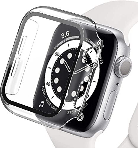 EMIOBAND Cover compatibile per Apple Watch Series 8 7 45 mm 41 mm con proteggi schermo in vetro temperato per iWatch 8 7 custodia protettiva in PC rigida, multiuso, ad alta definizione, anti-graffio