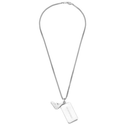 Emporio Armani Collana da uomo in acciaio inossidabile con chiusura a moschettone, Argento lucido Emporio Armani Collana da uomo in acciaio inossidabile con chiusura a moschettone, Argento lucido