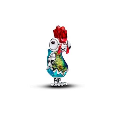 PANDORA Disney Moana Heihei sterling silver charm with white and black Murano glass, red, blue and shimmering green enamel PANDORA Disney Moana Heihei sterling silver charm with white and black Murano glass, red, blue and shimmering green enamel