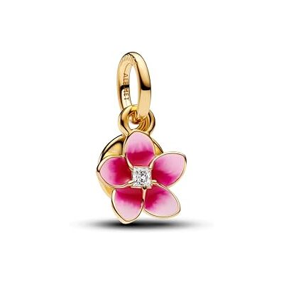 PANDORA Disney Moana pink plumeria 14k gold-plated double dangle with clear cubic zirconia and shaded pink enamel PANDORA Disney Moana pink plumeria 14k gold-plated double dangle with clear cubic zirconia and shaded pink enamel