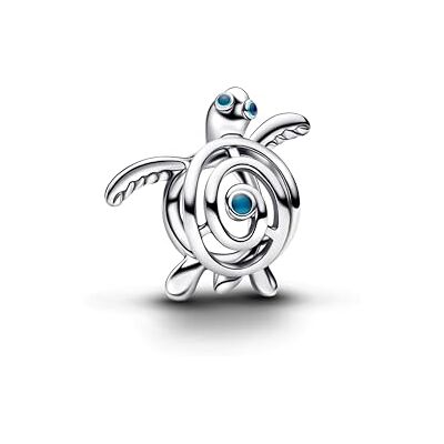 PANDORA Openwork turtle sterling silver charm with turquoise enamel PANDORA Openwork turtle sterling silver charm with turquoise enamel