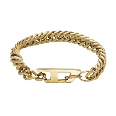 Diesel Bracciale da uomo in acciaio inossidabile con chiusura a moschettone o a scorrimento, Oro cromato Diesel Bracciale da uomo in acciaio inossidabile con chiusura a moschettone o a scorrimento, Oro cromato