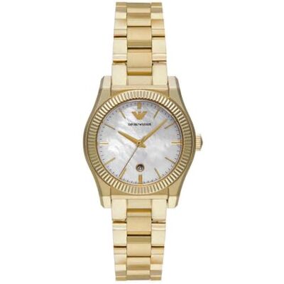 Emporio Armani Orologio da donna, movimento al quarzo 32mm con data a tre lancette e cinturino in acciaio Emporio Armani Orologio da donna, movimento al quarzo 32mm con data a tre lancette e cinturino in acciaio