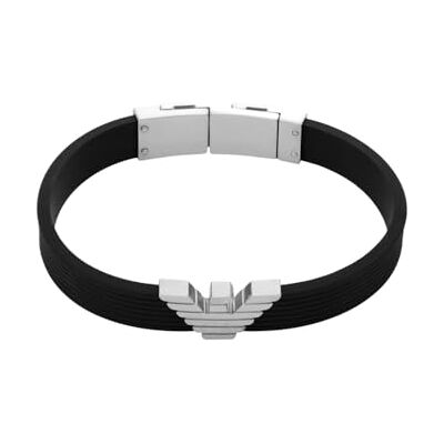Emporio Armani Bracciale da uomo in pelle o acciaio inossidabile con chiusura a moschettone, a cursore o a pulsante, Nero carbone Emporio Armani Bracciale da uomo in pelle o acciaio inossidabile con chiusura a moschettone, a cursore o a pulsante, Nero carbone