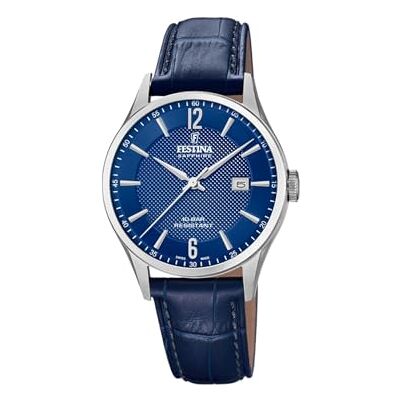 Festina Swiss Made Orologio Uomo Analogico in Pelle Blu Festina Swiss Made Orologio Uomo Analogico in Pelle Blu