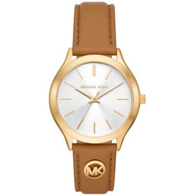 Michael Kors Orologio Slim Runway da donna, movimento al quarzo a tre lancette da 38 mm con cinturino in pelle, 38 mm, Marrone e oro Michael Kors Orologio Slim Runway da donna, movimento al quarzo a tre lancette da 38 mm con cinturino in pelle, 38 mm, Marrone e oro