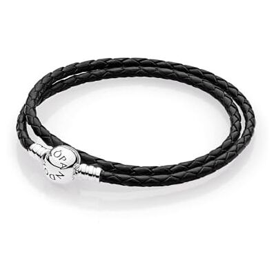 PANDORA Silver leather bracelet, double, black PANDORA Silver leather bracelet, double, black