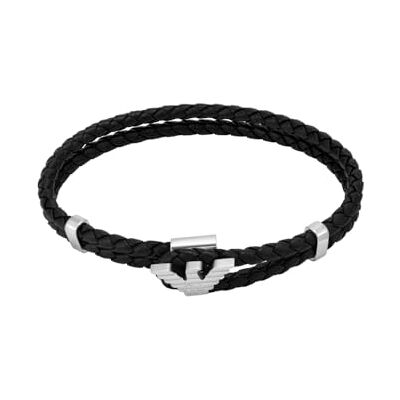 Giorgio Armani Bracciale Uomo in acciaio inossidabile o pelle con chiusura toggle, Nero Jet e tonalità argento Giorgio Armani Bracciale Uomo in acciaio inossidabile o pelle con chiusura toggle, Nero Jet e tonalità argento