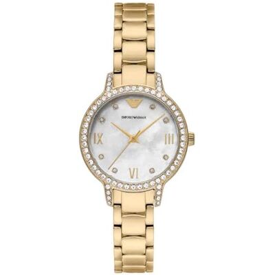 Emporio Armani Orologio Analogico al Quarzo Donna con Cinturino in Acciaio Inossidabile , Oro e Bianco, 32 mm, Tonalità oro e bianco sporco Emporio Armani Orologio Analogico al Quarzo Donna con Cinturino in Acciaio Inossidabile , Oro e Bianco, 32 mm, Tonalità oro e bianco sporco