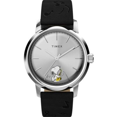 Timex Peanuts x Marlin Saxophonist Automatic TW2W68800 Orologio da uomo da 40 mm, cinturino in pelle nera con quadrante argentato e cassa in acciaio inox Timex Peanuts x Marlin Saxophonist Automatic TW2W68800 Orologio da uomo da 40 mm, cinturino in pelle nera con quadrante argentato e cassa in acciaio inox